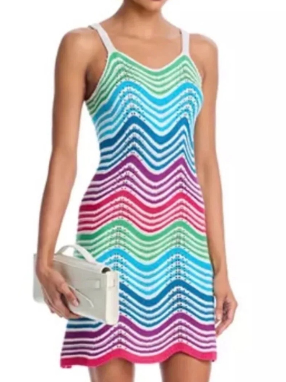 Women’s Multicolor Stripe Swim Cover-Up Dress aqua swim crochet 🧶